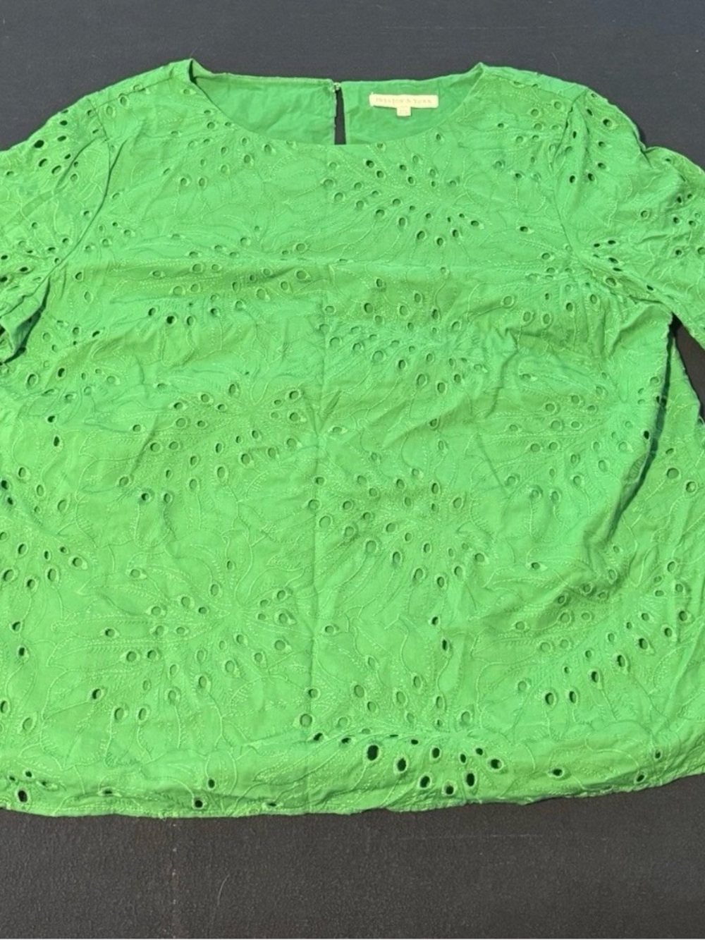 Preston & York Bright Green Eyelet Short Sleeve Blouse